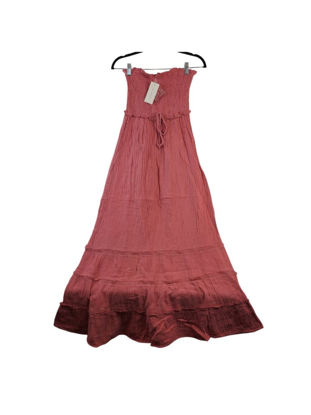NEW Sim & Sam Women's Mauve Strapless Smocked Maxi Dress Ruffle Hemline Sz S